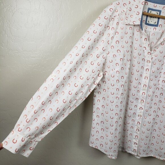 Style & Co Horseshoe Print Cotton Button Up Top White Size XL Equestrian Western - Picture 5 of 12